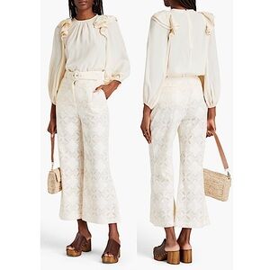 Zimmermann Cream Floral Lace Wide-Leg Pants